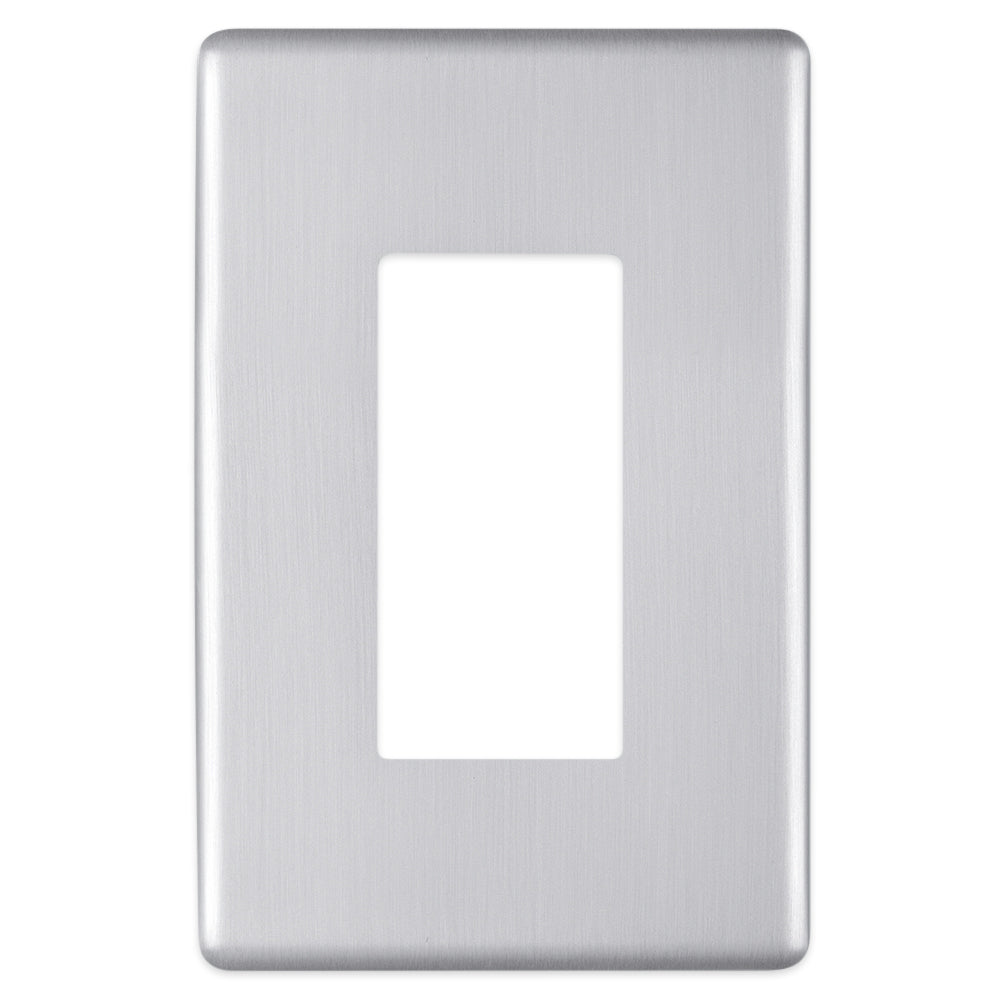 Siena Screwless Satin Chrome Dimmer Wallplate – Modern, screw-free wall plate with a durable satin chrome finish.