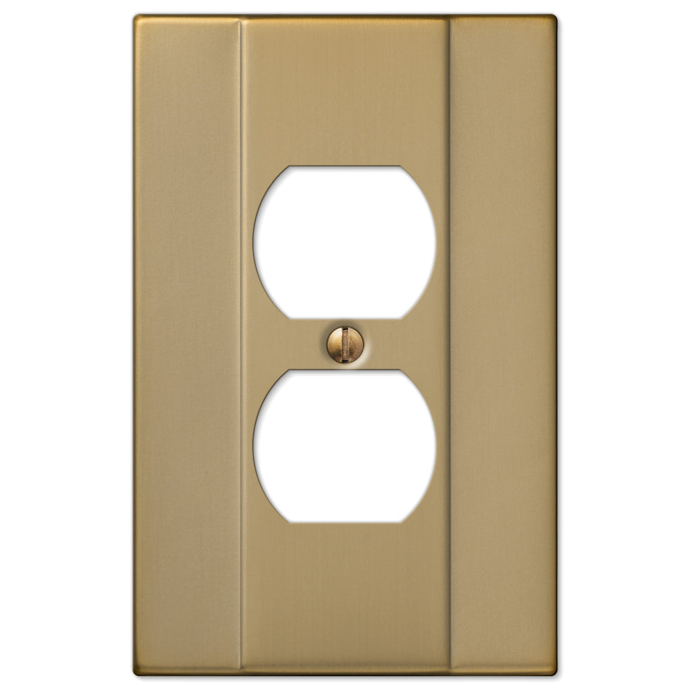 Modern brushed bronze Italia outlet wallplate by Amerelle Wallplates, offering a sleek design with soft curves and a contemporary bronze finish.