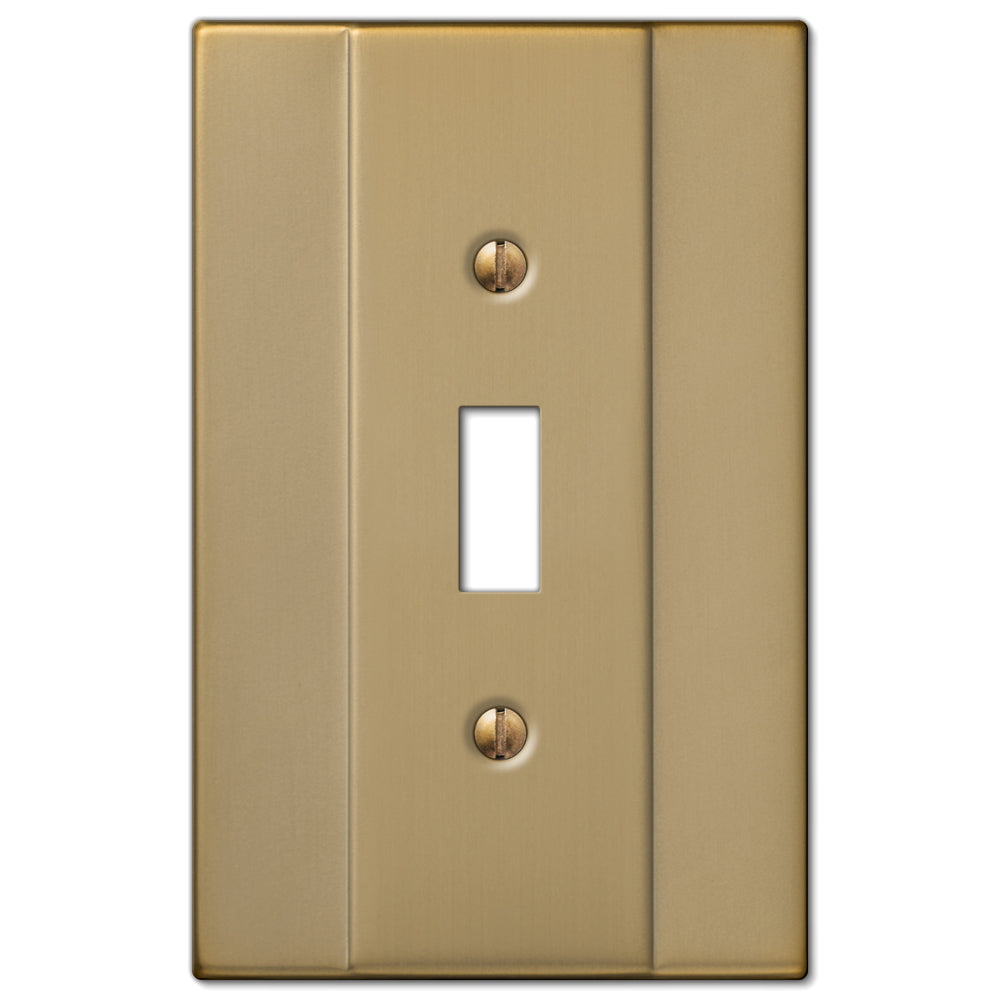 Modern brushed bronze Italia light switch cover by Amerelle Wallplates, offering a sleek design with soft curves and a contemporary bronze finish.