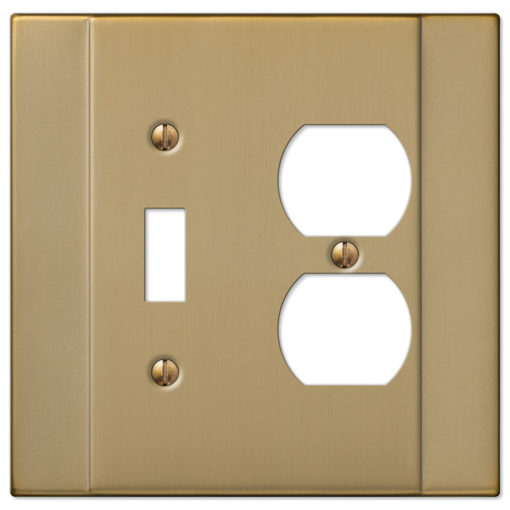 Modern brushed bronze Italia light switch and outlet wallplate by Amerelle Wallplates, offering a sleek design with soft curves and a contemporary bronze finish.