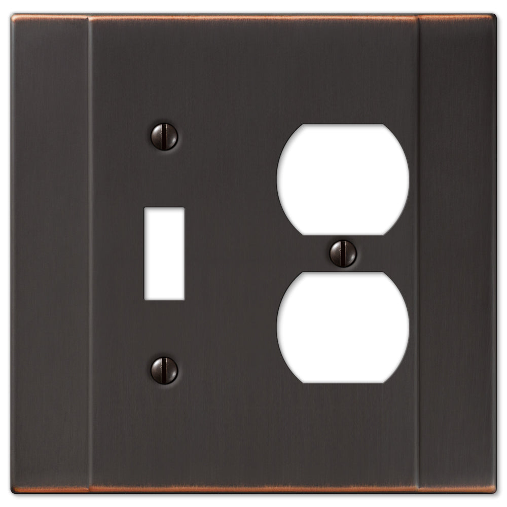 Elegant aged bronze Italia light switch and outlet wallplate by Amerelle Wallplates, featuring a sophisticated design with smooth lines and a warm, timeless finish.