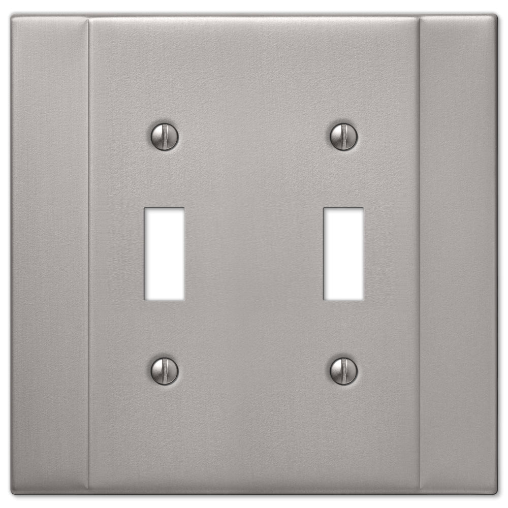 Chic brushed nickel Italia double light switch cover by Amerelle Wallplates, featuring a smooth, modern design with a clean and stylish nickel finish.