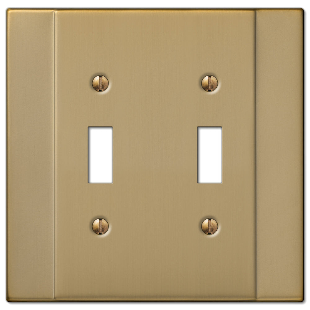 Modern brushed bronze Italia double light switch cover by Amerelle Wallplates, offering a sleek design with soft curves and a contemporary bronze finish.