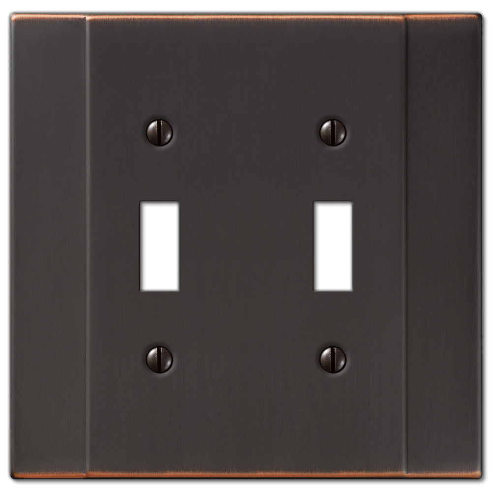 Elegant aged bronze Italia double light switch cover by Amerelle Wallplates, featuring a sophisticated design with smooth lines and a warm, timeless finish.