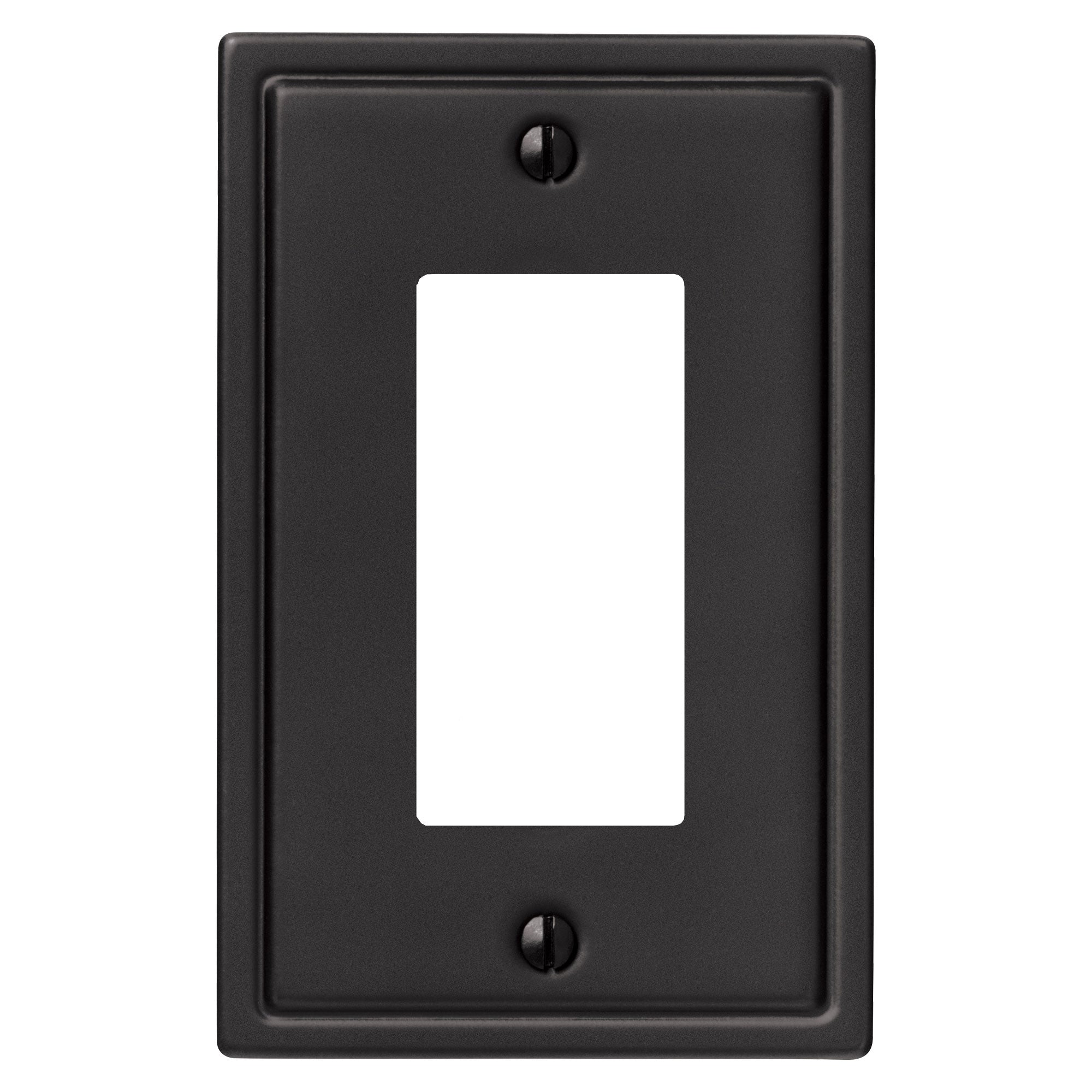 Moderne matte black dimmer wallplate with a unique, art deco-inspired design, featuring sleek lines and a bold, modern finish.