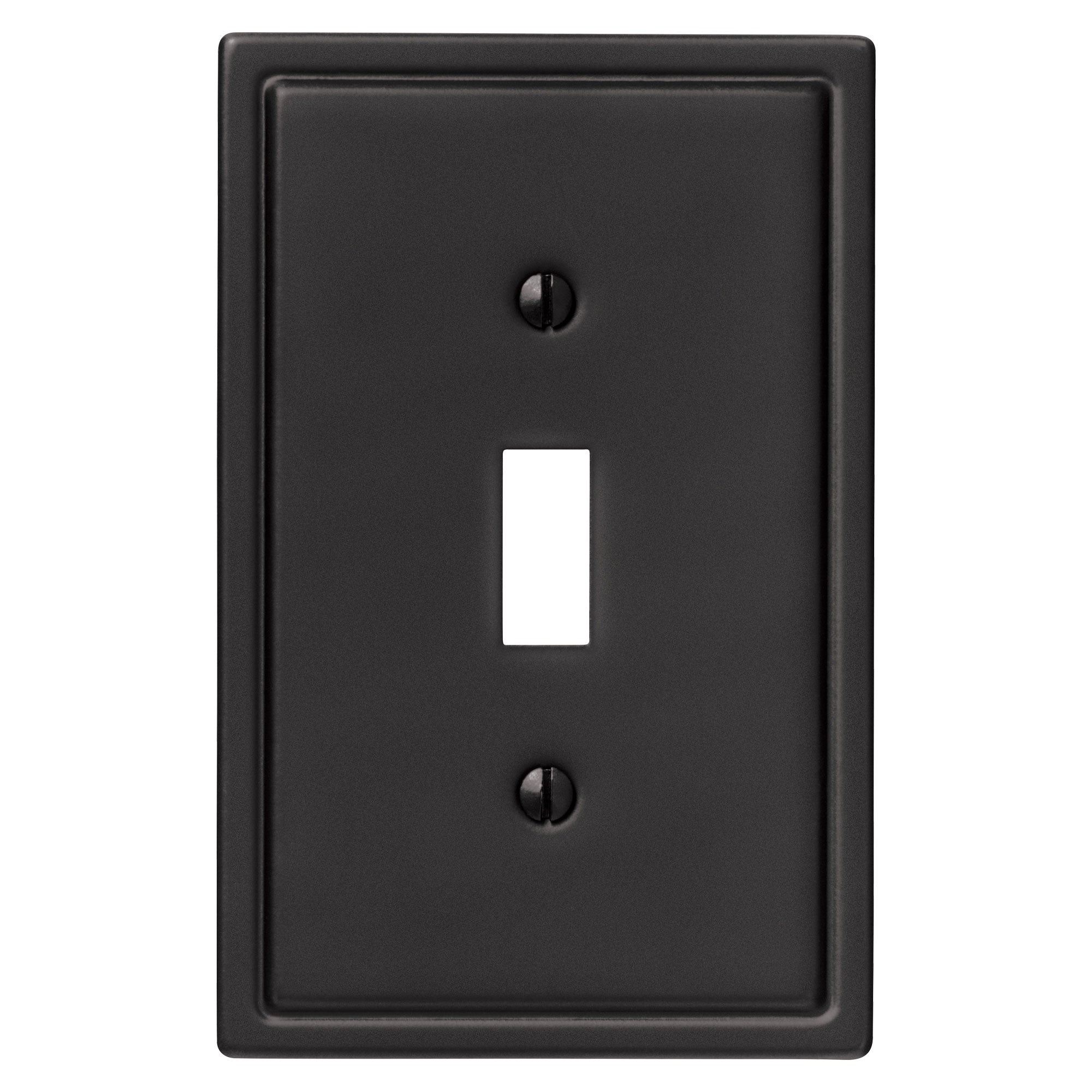 Moderne matte black light switch cover with a unique, art deco-inspired design, featuring sleek lines and a bold, modern finish.