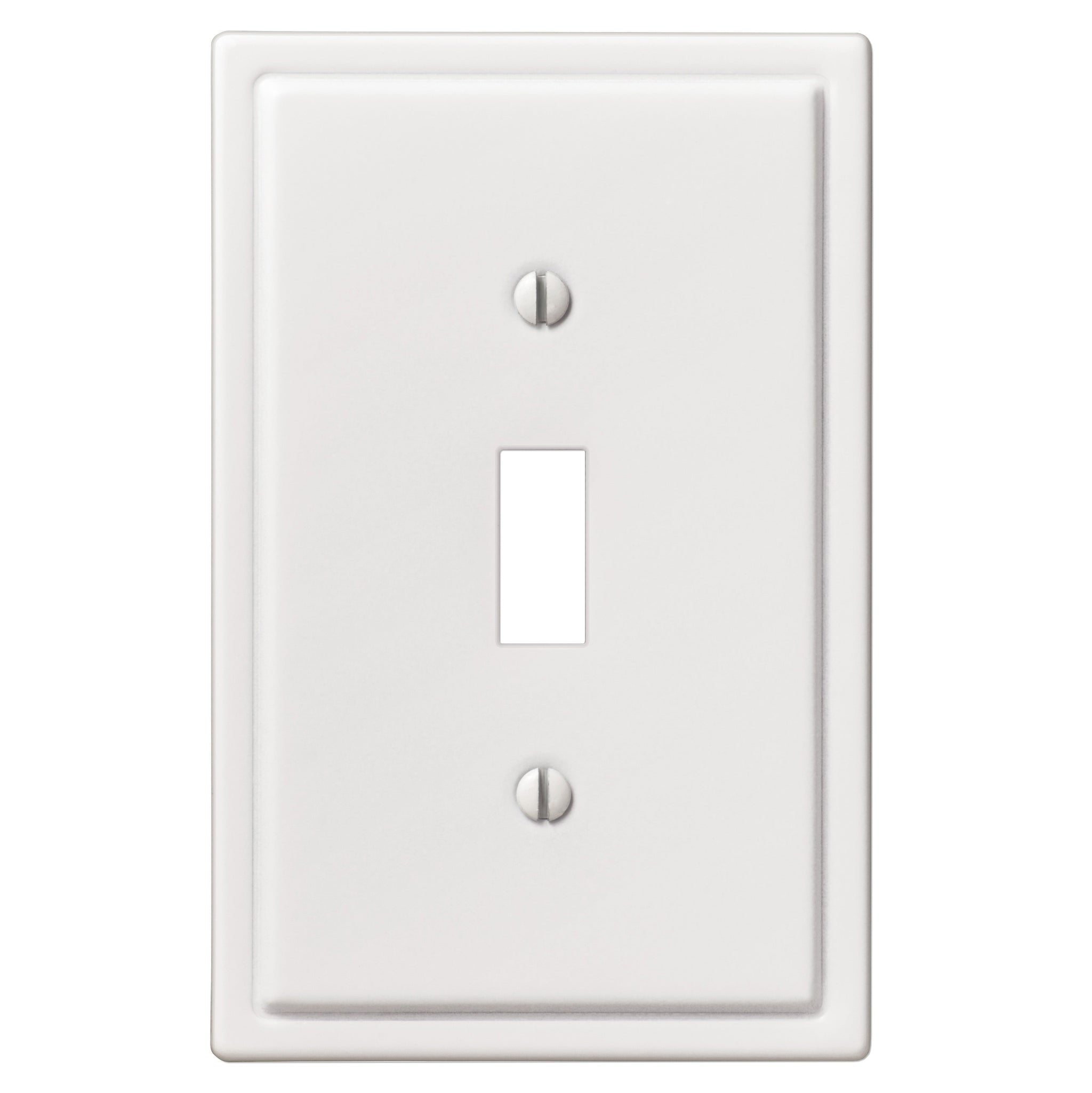 Moderne white light switch cover with a unique, art deco-inspired design, featuring sleek lines and a clean, timeless finish.