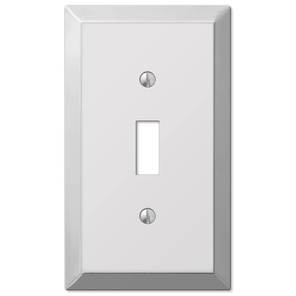 light switch cover with a polished chrome finish, featuring a shiny, reflective surface that adds a sleek, modern touch to any room with a clean and contemporary aesthetic