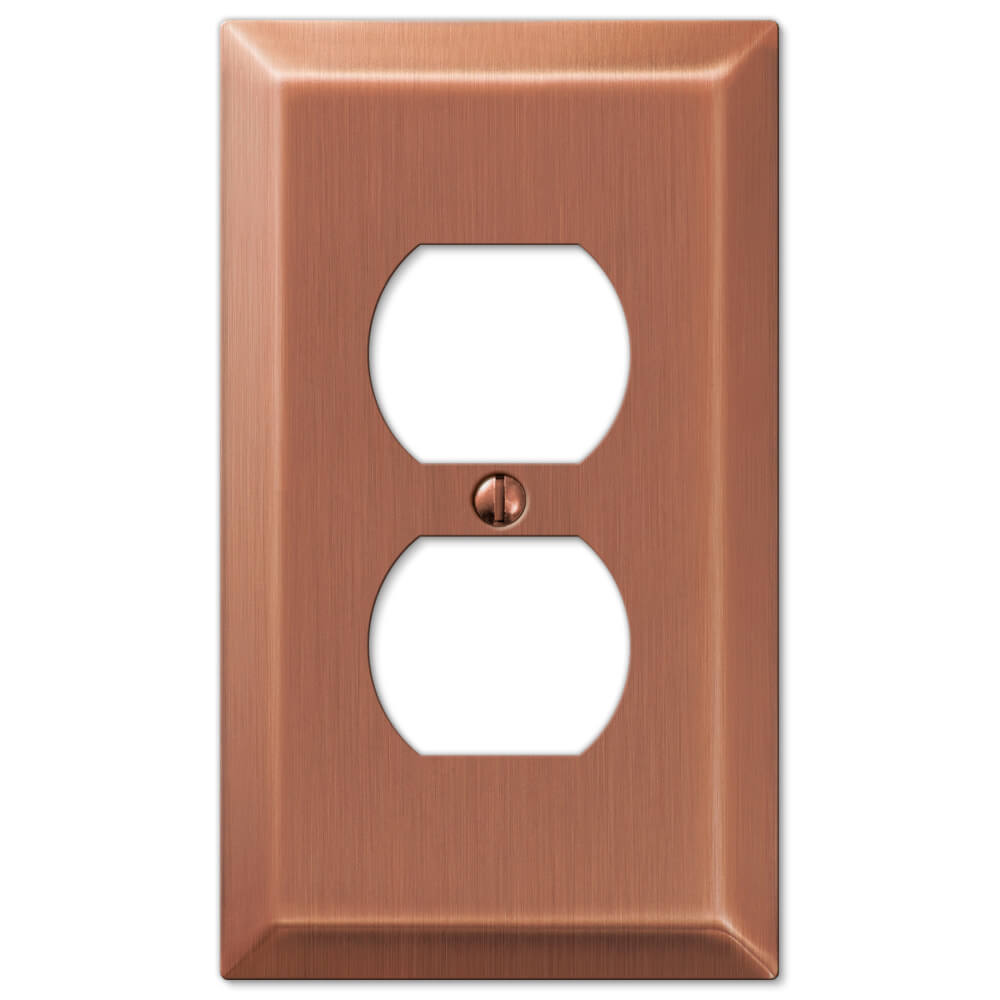 outlet wallplate with an antique copper finish, showcasing a warm, reddish-brown tone with subtle patina and textured details, perfect for adding a timeless, rustic charm to any space
