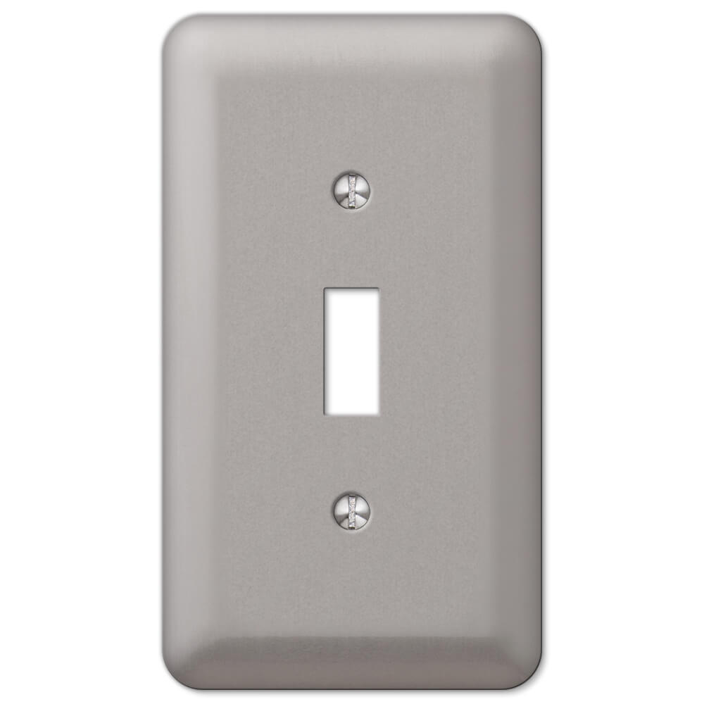 Devon brushed nickel light switch cover with a soft, silver-gray hue and a subtle brushed texture. The cover has smooth, rounded edges, offering a sleek and modern look that complements both contemporary and transitional decor styles.