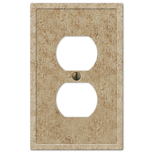 Talia noce faux stone outlet wallplate with a deep, warm brown finish and a realistic stone texture, combining elegance and rustic charm to complement any interior décor.