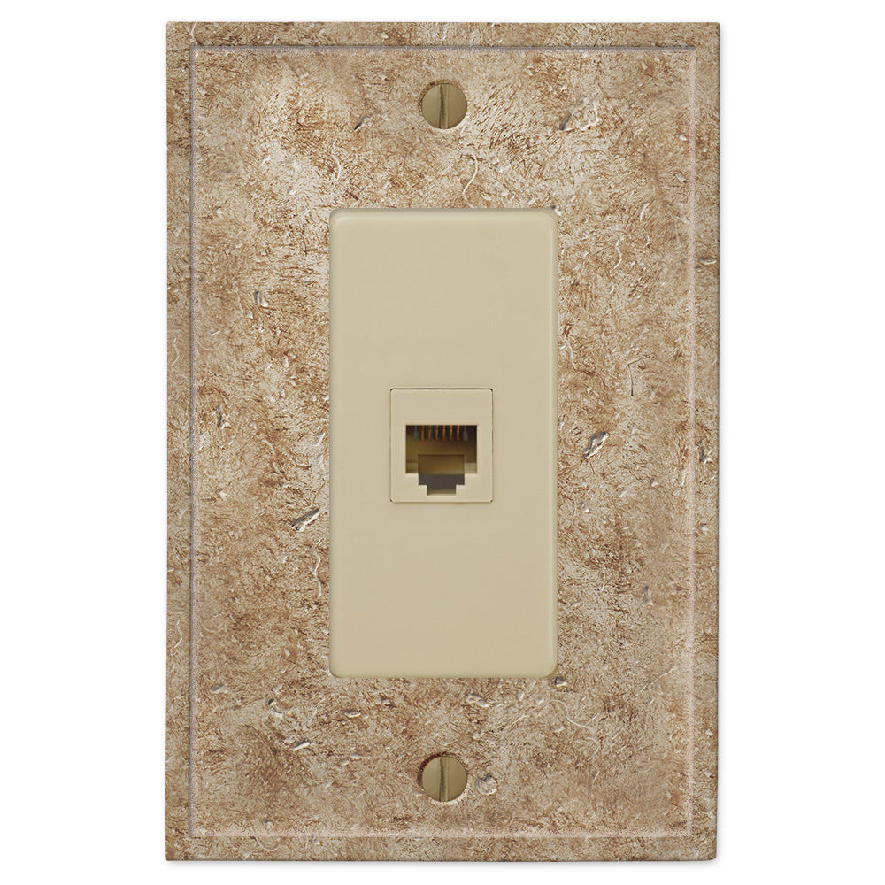 Talia noce faux stone ethernet access wallplate with a deep, warm brown finish and a realistic stone texture, combining elegance and rustic charm to complement any interior décor.