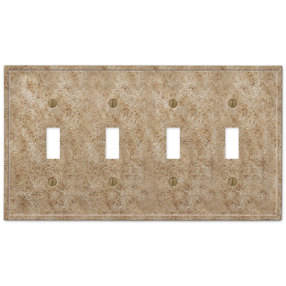 Talia noce faux stone quadruple light switch cover with a deep, warm brown finish and a realistic stone texture, combining elegance and rustic charm to complement any interior décor.