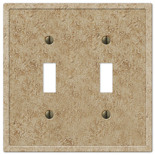 Talia noce faux stone double light switch cover with a deep, warm brown finish and a realistic stone texture, combining elegance and rustic charm to complement any interior décor.