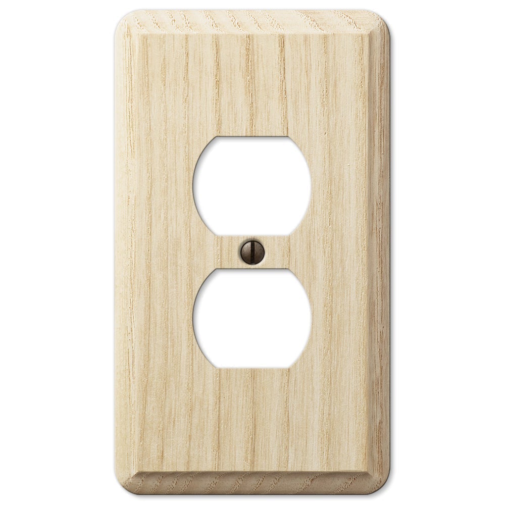 unfinished wood outlet wallplate showcasing a raw, natural wood grain with a light, untreated finish. The smooth yet rustic texture offers a versatile and customizable option, allowing you to stain or paint to match any decor, or leave as-is for a simple, natural look