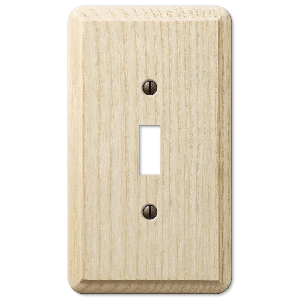 unfinished wood light switch wallplate showcasing a raw, natural wood grain with a light, untreated finish. The smooth yet rustic texture offers a versatile and customizable option, allowing you to stain or paint to match any decor, or leave as-is for a simple, natural look