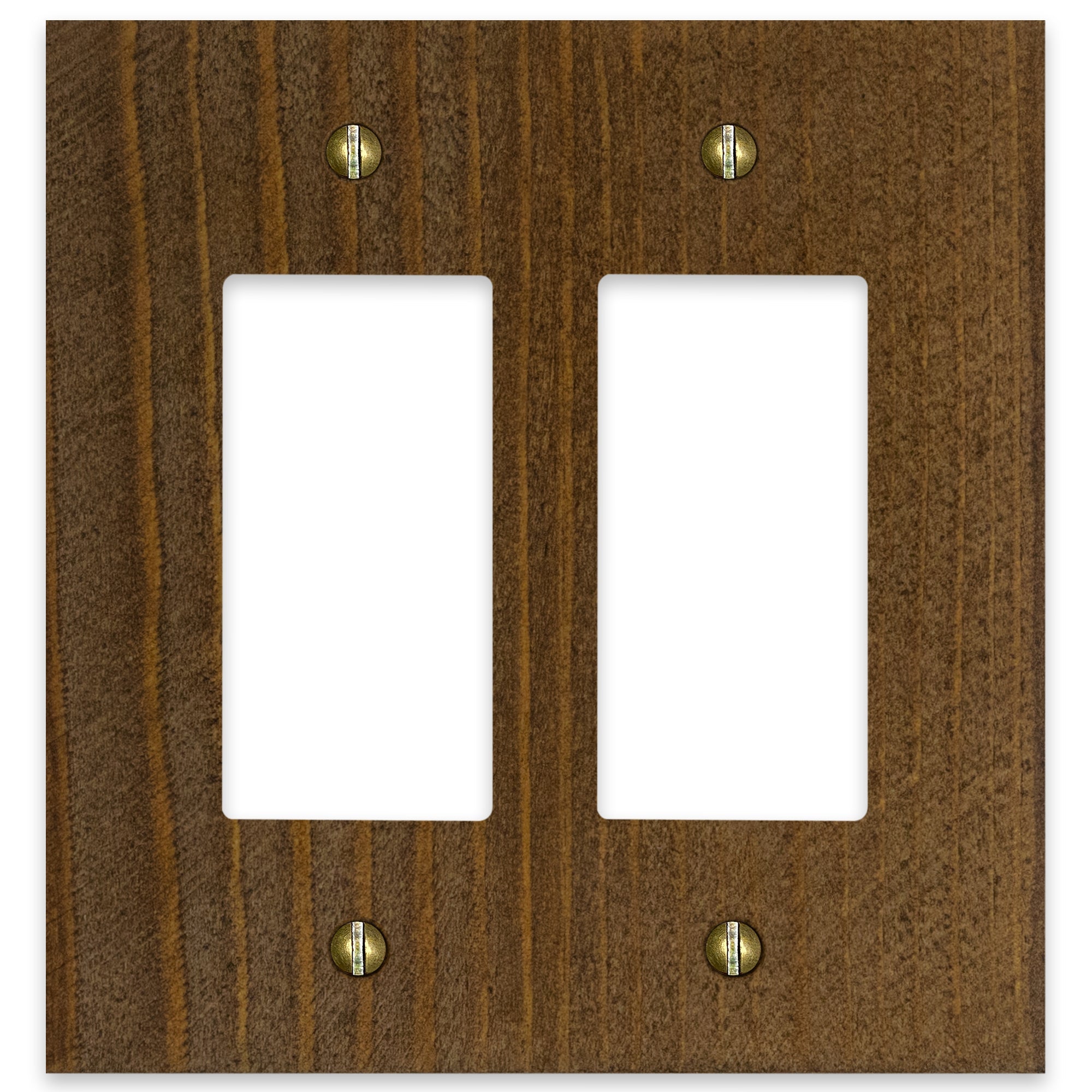 Montana Rustic Brown Double Dimmer Wallplate – Sturdy wall plate with a textured, weathered wood finish, adding a warm, rustic charm to any space.
