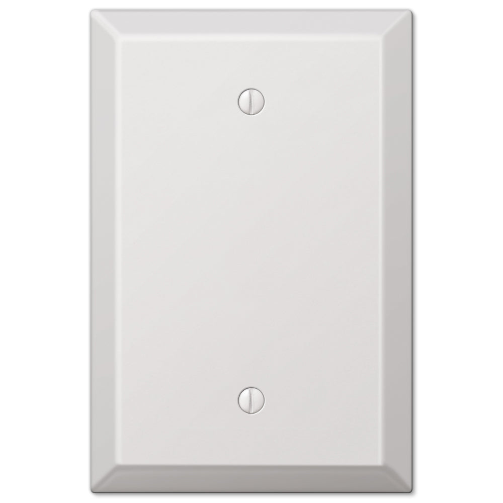 An oversized outlet protector wallplate in smooth white, featuring a clean, minimalist design that adds a fresh and contemporary touch to the switch, blending seamlessly with light-colored walls.
