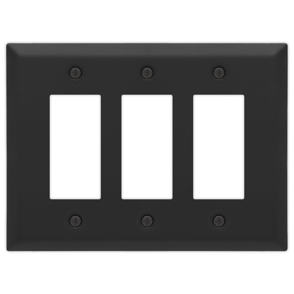 Oversized Matte Black Triple Dimmer Wallplate – Extra-large wall plate with a modern matte finish, providing enhanced coverage and a sleek look.