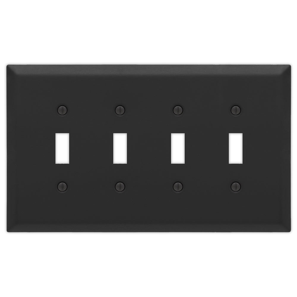 Oversized Matte Black Quadruple Light Switch Cover – Extra-large wall plate with a modern matte finish, providing enhanced coverage and a sleek look.