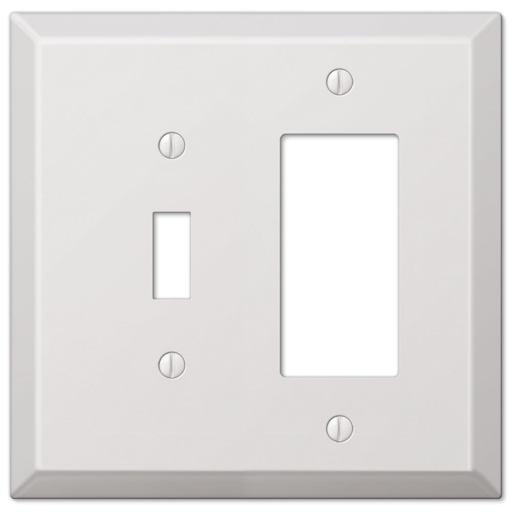 An oversized light switch dimmer wallplate in smooth white, featuring a clean, minimalist design that adds a fresh and contemporary touch to the switch, blending seamlessly with light-colored walls.