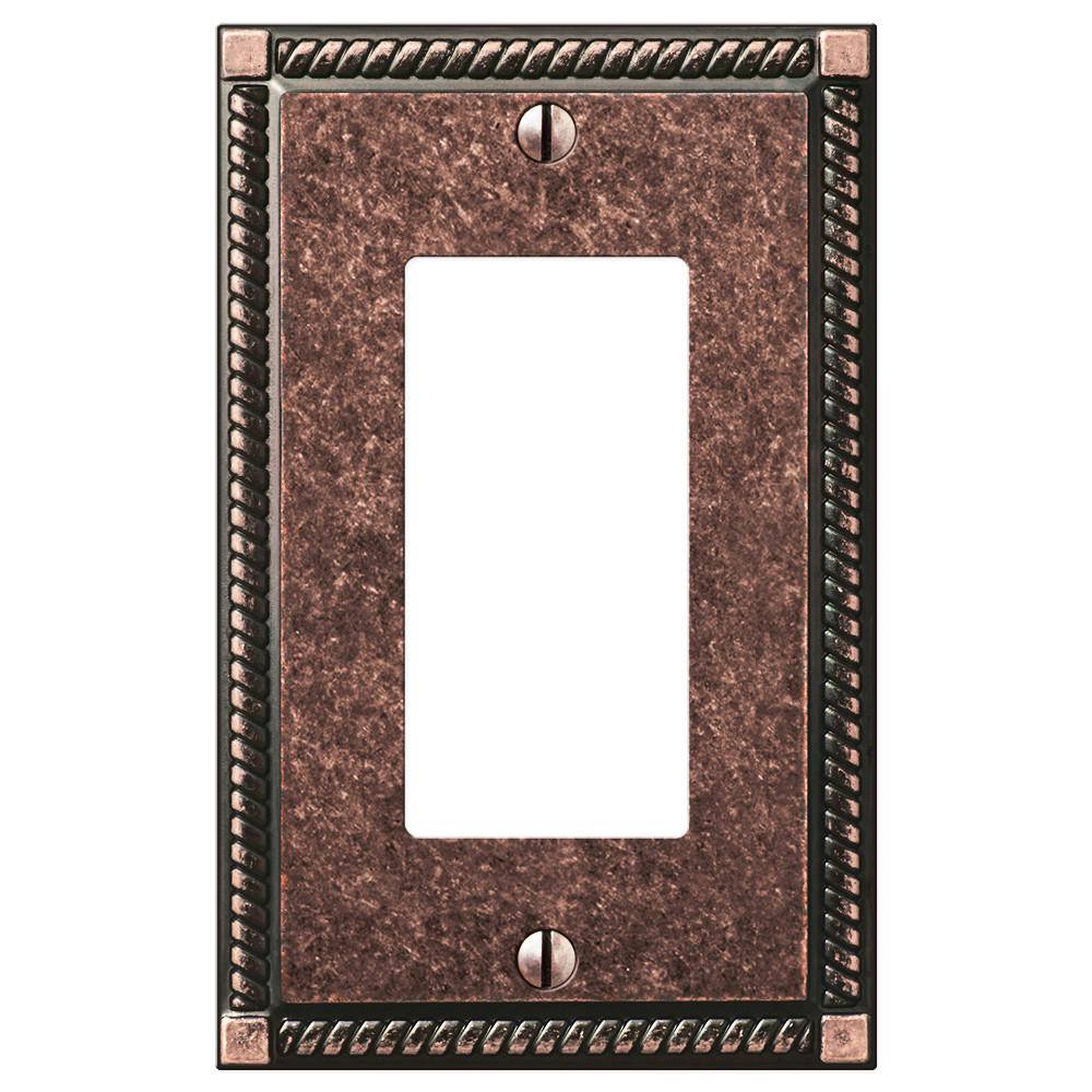 Georgian tumbled aged bronze dimmer wallplate featuring a classic design with a rich, textured bronze finish, adding a touch of timeless elegance and rustic charm to your décor.