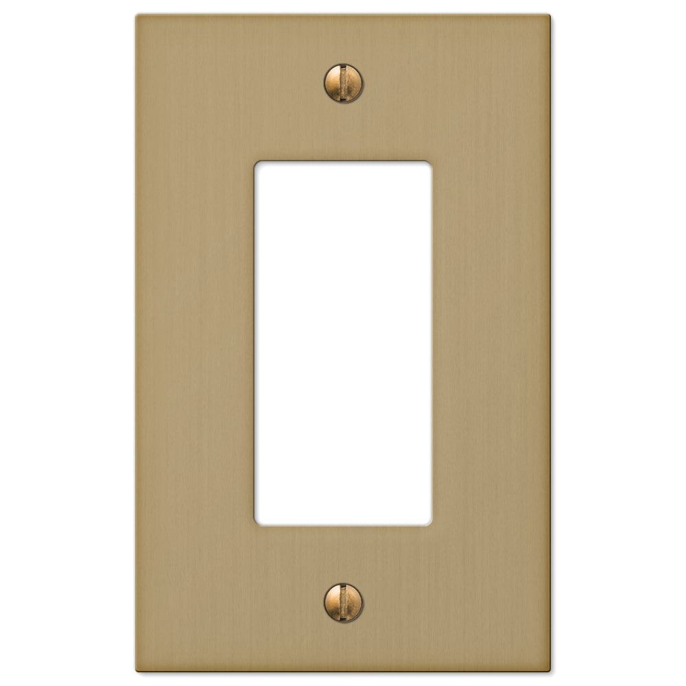 A brushed bronze dimmer wallplate from the Elan collection, showcasing a warm, satin finish with soft highlights that emphasize its sophisticated design. The gently brushed texture lends a subtle depth, while its timeless style exudes understated elegance.