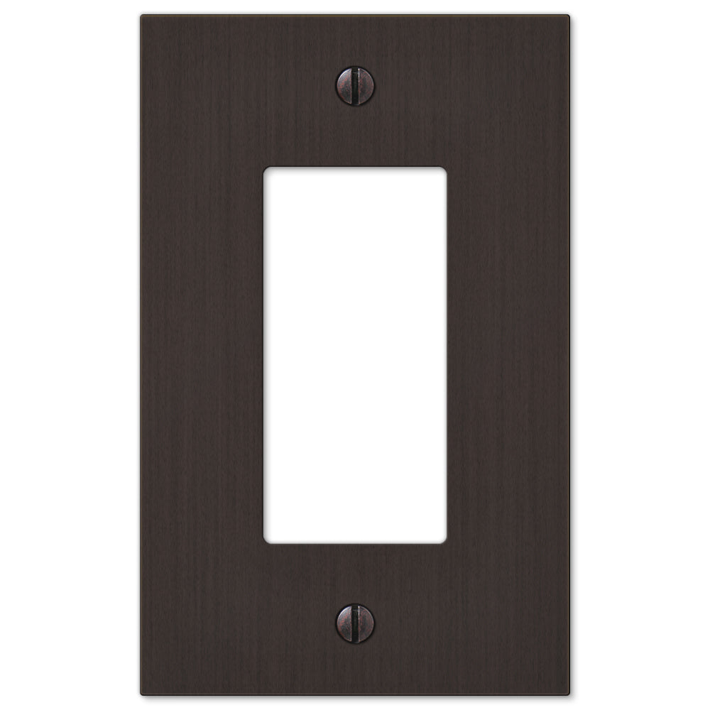 An aged bronze dimmer wallplate from the Elan collection, featuring a rich, dark finish with subtle highlights that reveal its finely crafted details. The cover’s slightly weathered patina adds depth and character, creating a timeless, refined aesthetic.