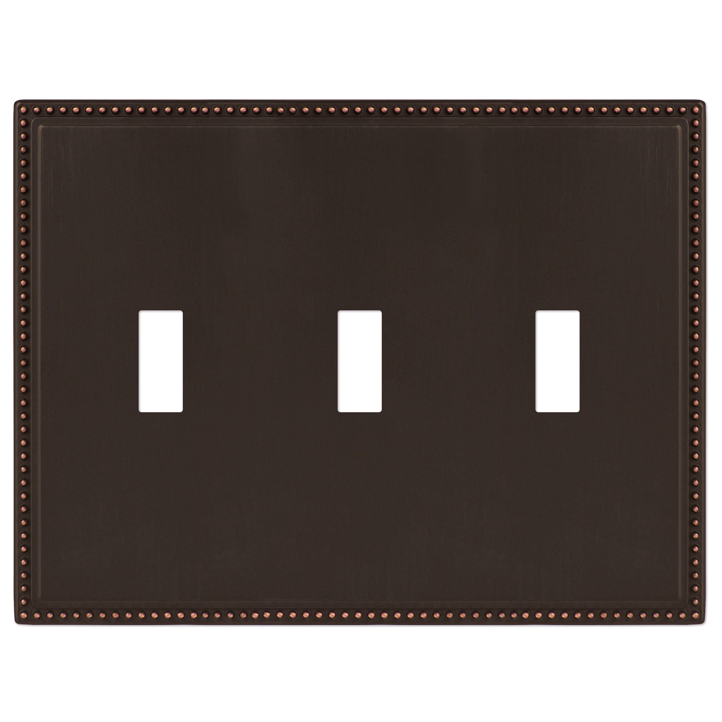 Perlina Screwless Aged Bronze Triple Light Switch Cover, featuring a sleek, screwless design with a rich, weathered aged bronze finish that adds a touch of elegance and timeless appeal to any room