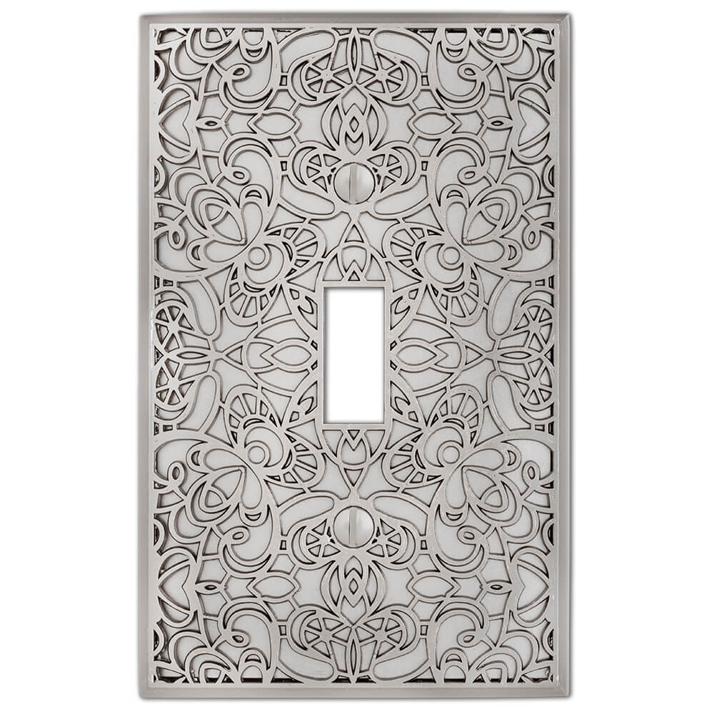 Momfort Satin Nickel Light Switch Cover – Stylish and durable wall plate with an ornate satin nickel finish, perfect for a classic touch.