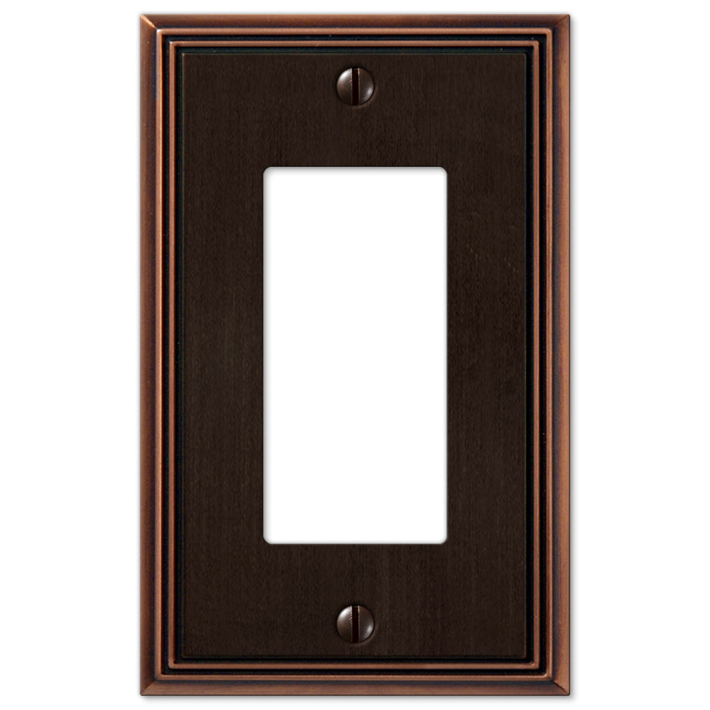 Metro Line dimmer wallplate in aged bronze, featuring a textured, antique finish with a refined, industrial design, adding a vintage touch to modern or rustic decor.