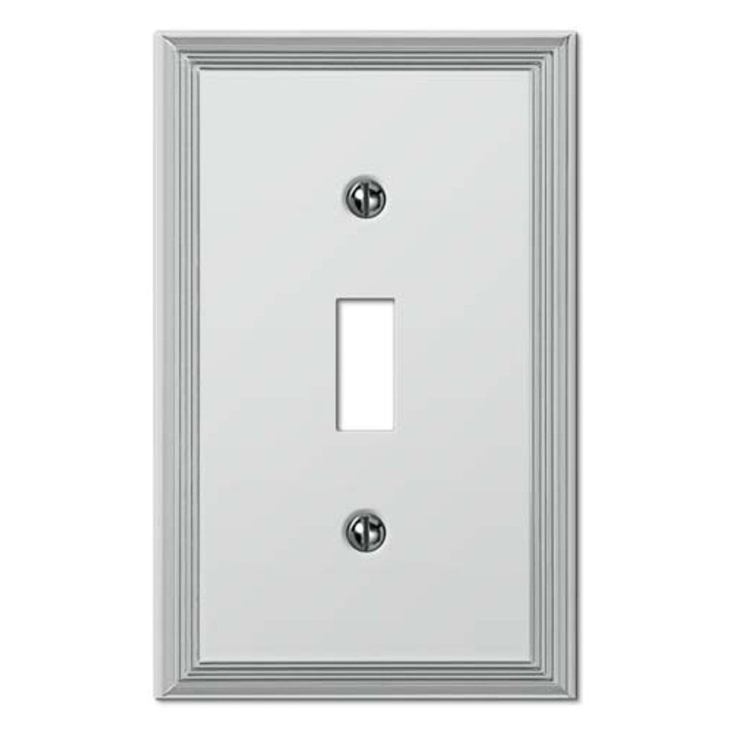 Metro Line light switch cover in polished chrome, featuring a high-shine, reflective surface and clean, modern design, perfect for adding a touch of sleek elegance to any space.