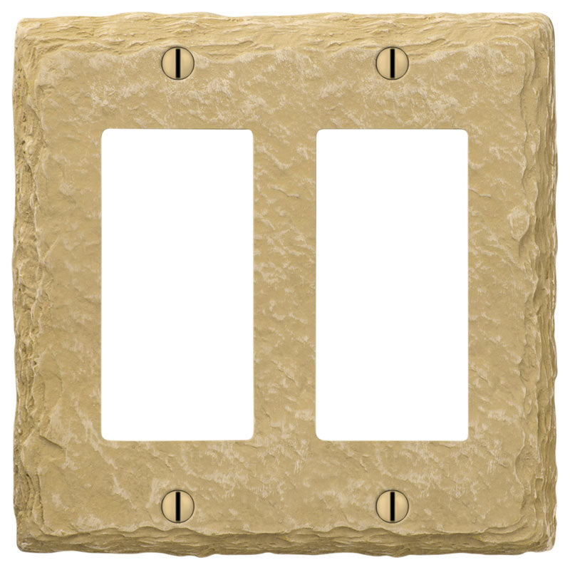 Slate almond/cream faux stone double dimmer wallplate featuring a smooth blend of warm cream and almond tones, with a realistic slate-like texture for a timeless and versatile decorative accent.