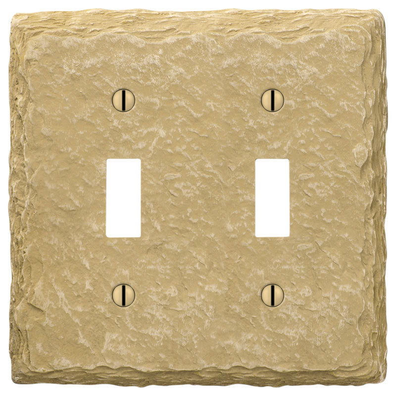 Slate almond/cream faux stone double light switch cover featuring a smooth blend of warm cream and almond tones, with a realistic slate-like texture for a timeless and versatile decorative accent.