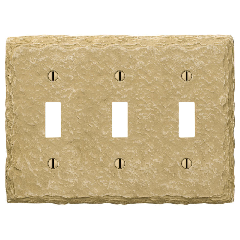 Slate almond/cream faux stone triple light switch cover featuring a smooth blend of warm cream and almond tones, with a realistic slate-like texture for a timeless and versatile decorative accent.