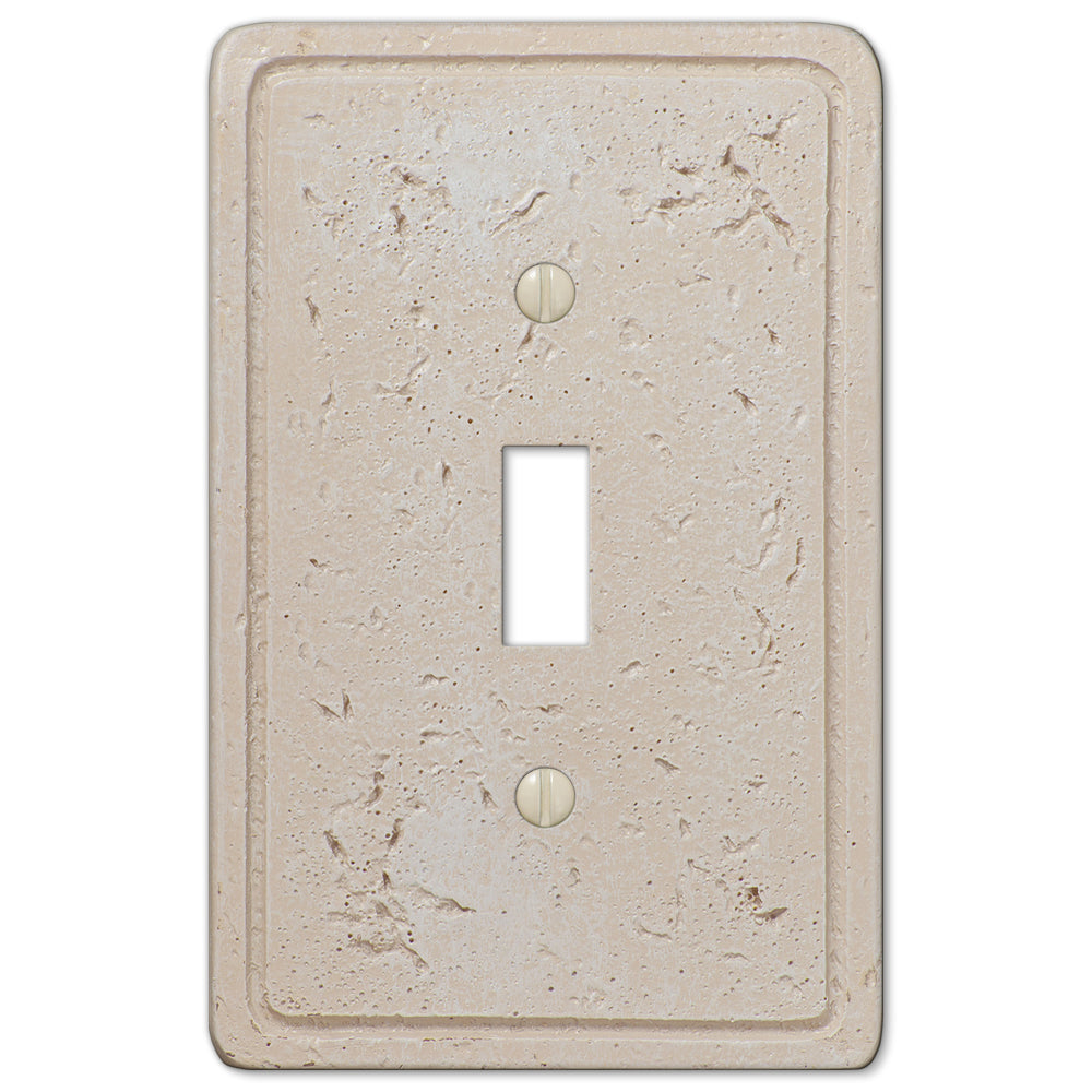 Decorative almond faux stone light switch cover with a textured finish, designed to resemble natural stone, featuring a warm beige tone and subtle veining, suitable for enhancing home décor.