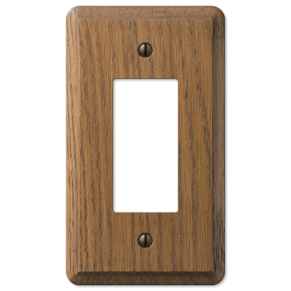 medium oak dimmer wallplate featuring a rich, natural wood grain finish in a warm, medium-brown tone. The smooth surface and distinct texture bring a sense of warmth and sophistication, making it a versatile choice for both traditional and rustic interiors