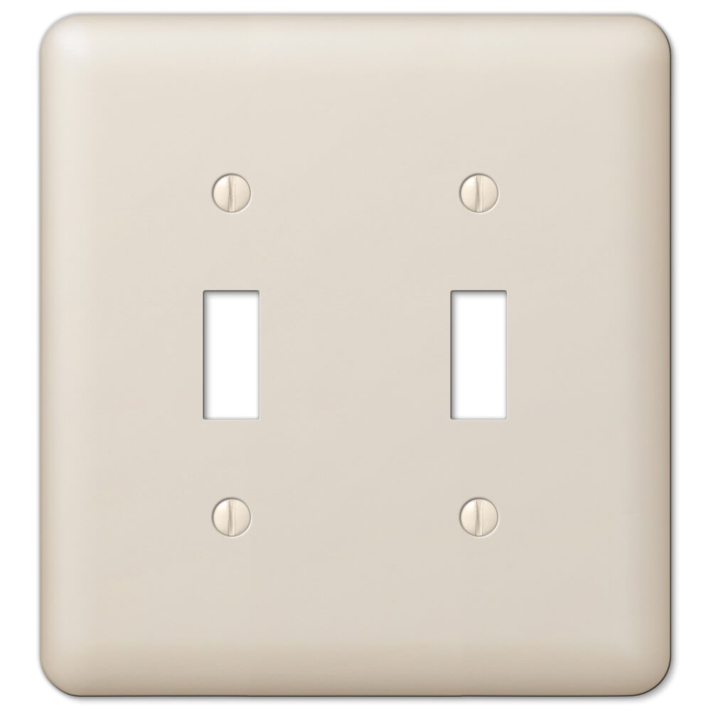 Devon almond double light switch cover in a warm, soft almond tone. The cover has a smooth, satin finish with gently rounded edges, offering a versatile, subtle look that blends well with neutral and traditional decor styles.