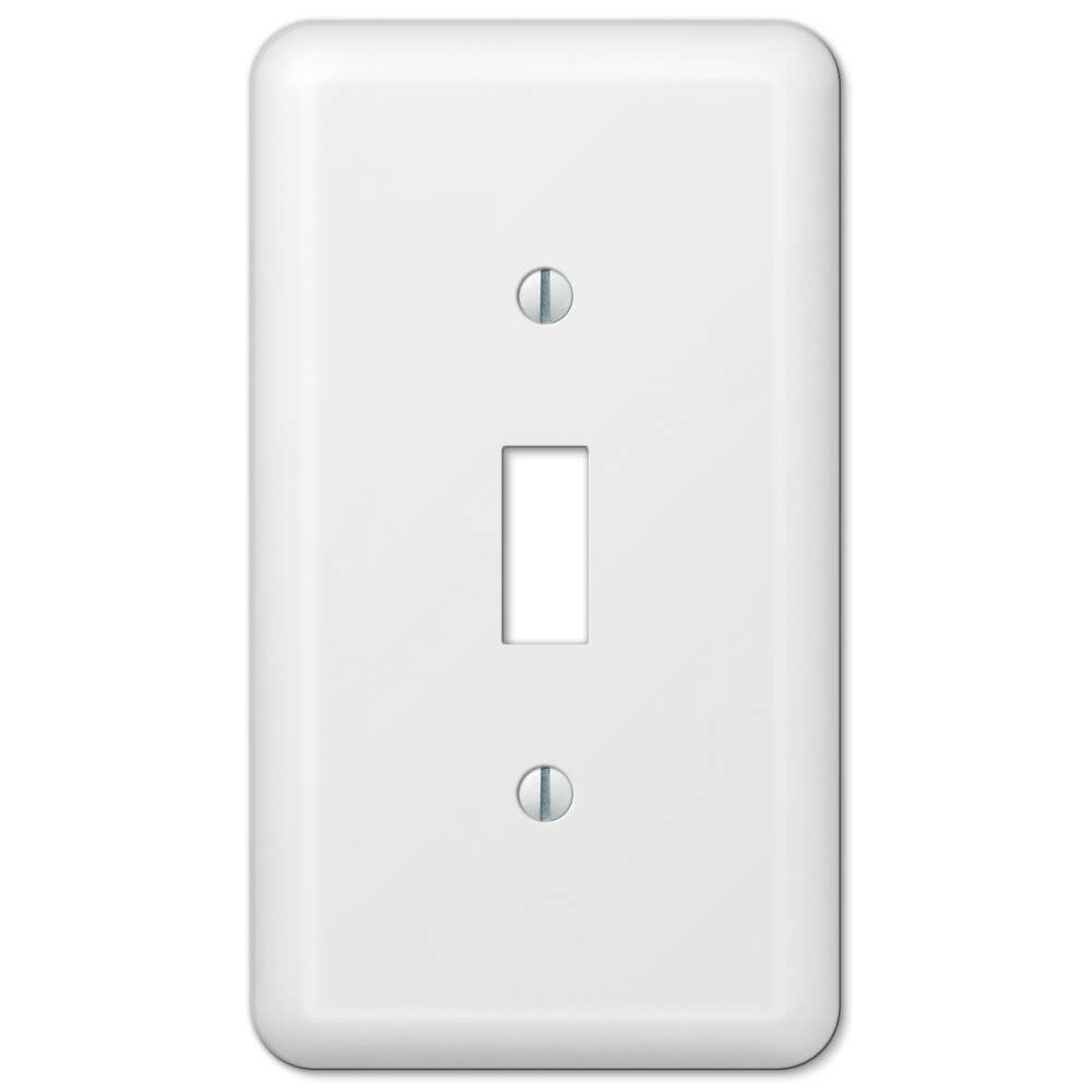 Devon white light switch cover with a smooth, glossy finish in a bright white color. The cover has clean, straight edges, offering a simple and versatile design that complements a variety of modern and neutral decor styles.