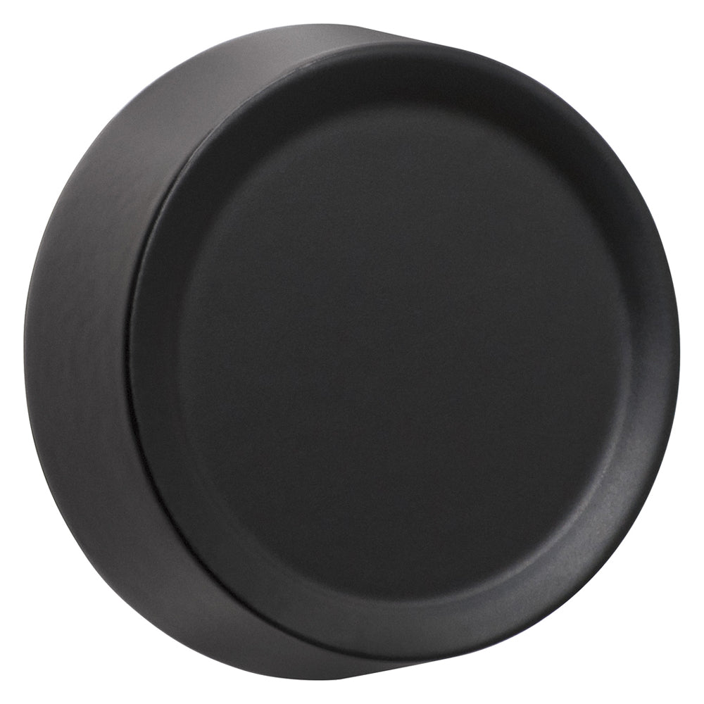 Close-up view of a black dimmer knob with a sleek, modern design. The knob features a smooth, matte surface with a refined, minimalist appearance.