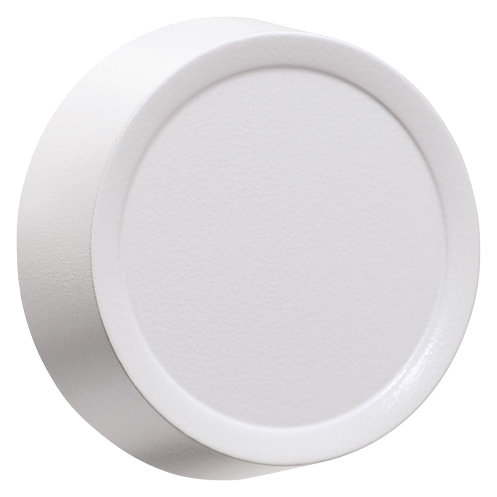 Close-up view of a white dimmer knob with a sleek, modern design. The knob features a smooth, matte surface with a refined, minimalist appearance.