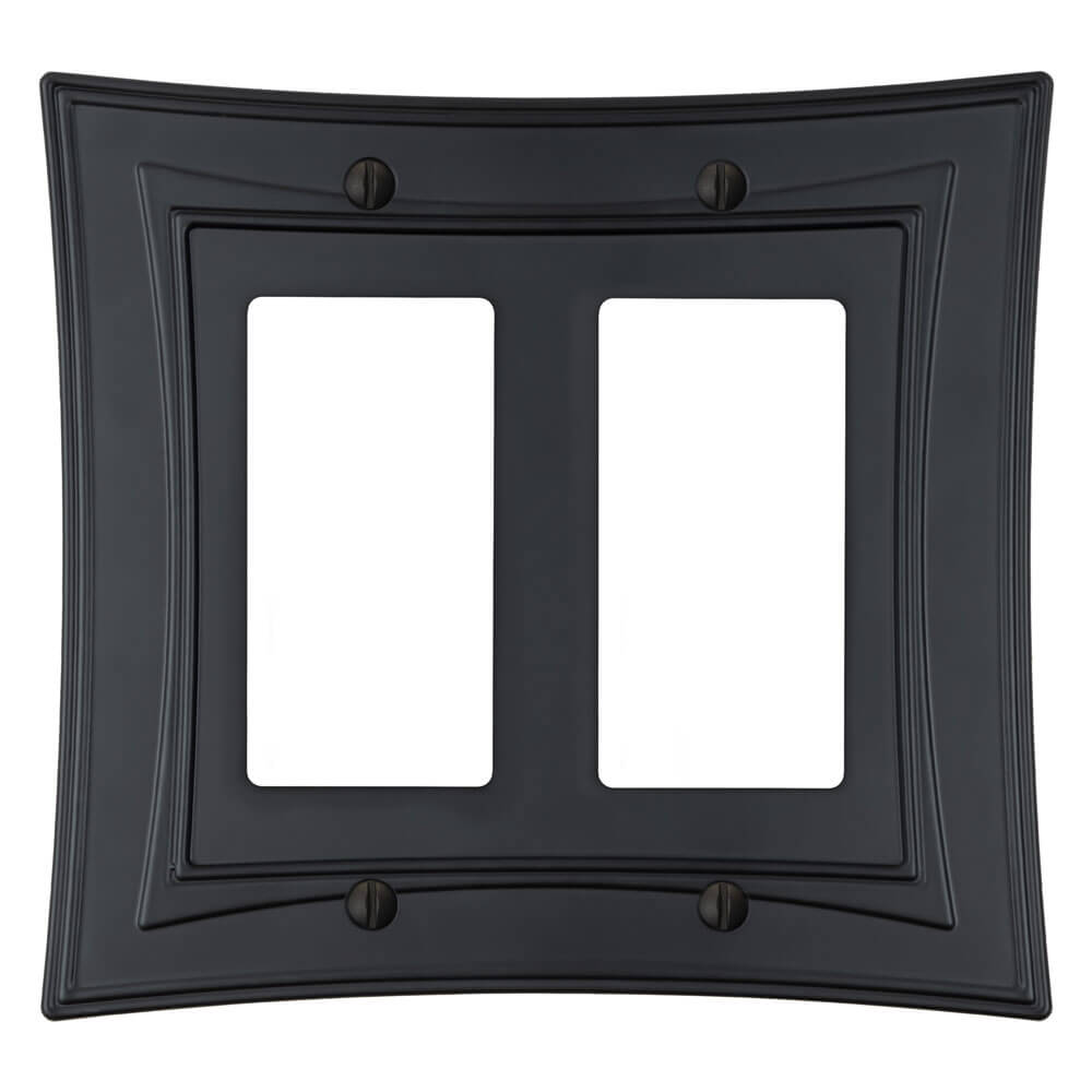 Moderne Biba double dimmer wallplate featuring a unique, art deco-inspired design with sleek lines and a stylish finish.