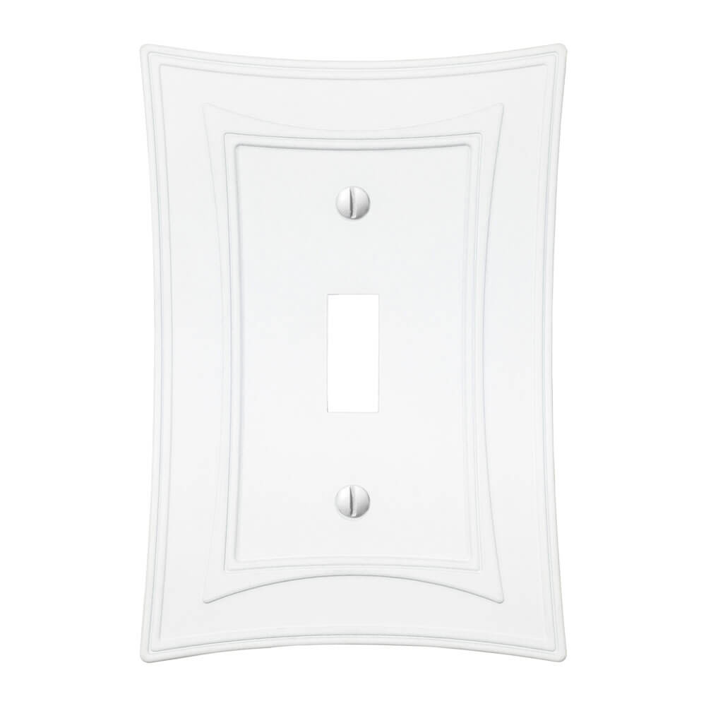 Moderne Biba matte white light switch cover with a unique, art deco-inspired design, featuring sleek lines and a sophisticated finish.