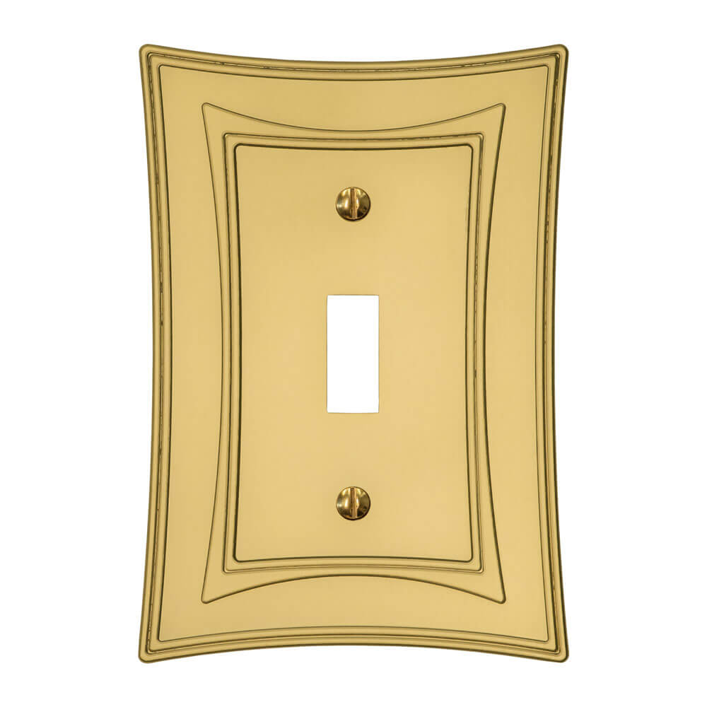 Moderne Biba satin gold light switch cover with a unique, art deco-inspired design, featuring sleek lines and a luxurious finish.