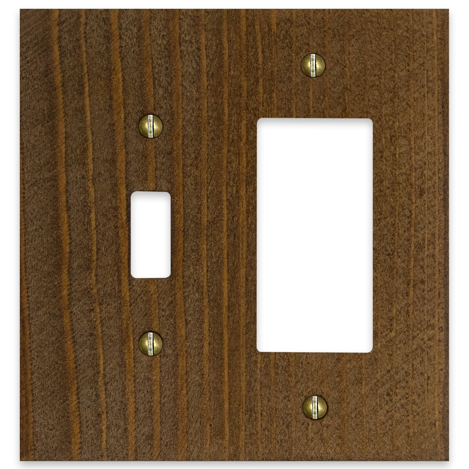 Montana Rustic Brown Light Switch and Dimmer Wallplate – Sturdy wall plate with a textured, weathered wood finish, adding a warm, rustic charm to any space.