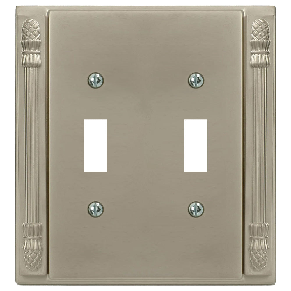 Satin Nickel Pineapple Double Light Switch Cover – Elegant tropical design with a brushed metal finish, perfect for adding a stylish touch to any room.