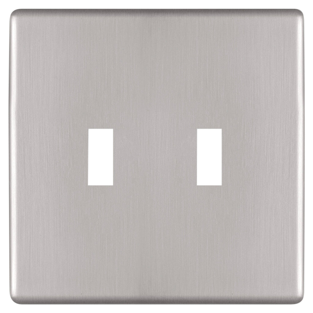 Siena Screwless Double Light Switch Wallplate in Brushed Nickel, featuring a sleek, modern design with a smooth, screwless surface for a clean and sophisticated look that enhances any room's décor.