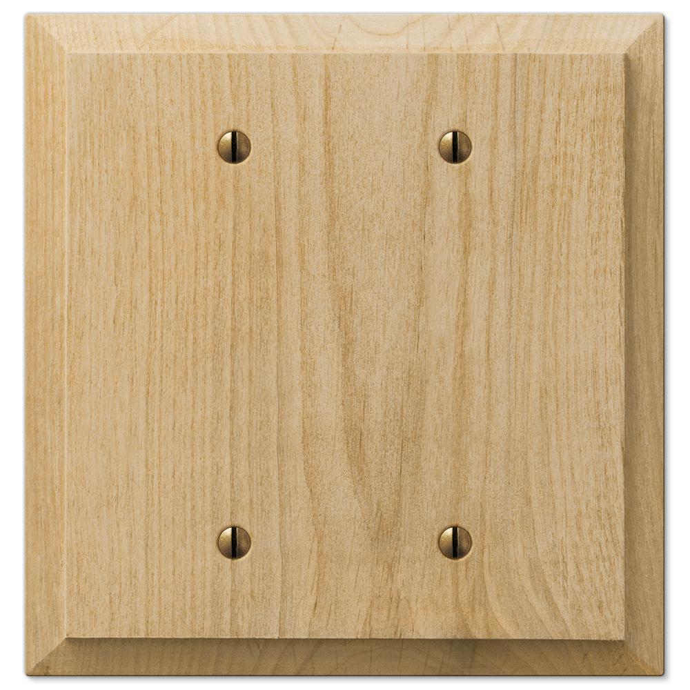 A Baker wooden unfinished double outlet wallplate with a sleek, smooth surface and a clean, modern design, complementing any room with its subtle style.