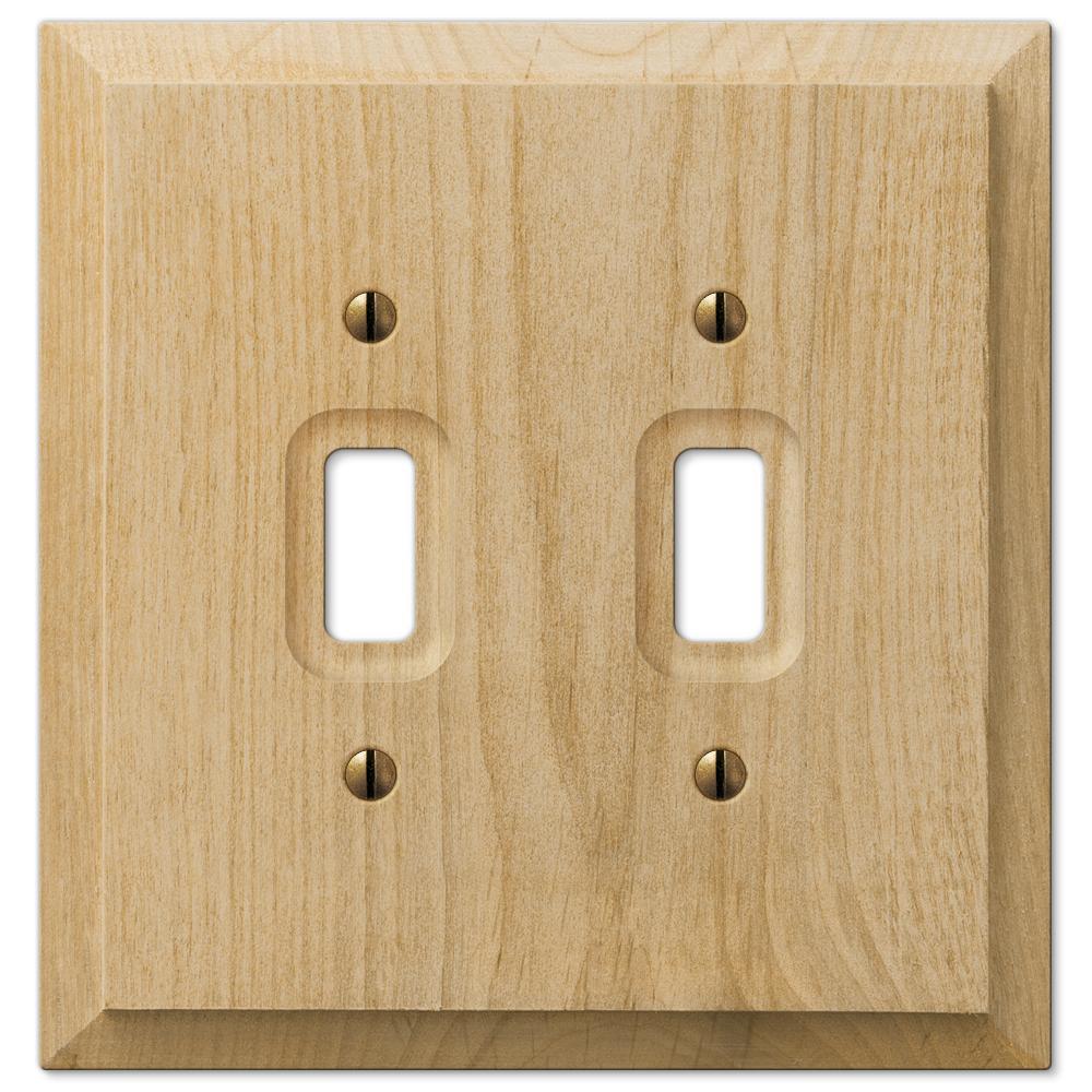 A Baker wooden unfinished double light switch cover with a sleek, smooth surface and a clean, modern design, complementing any room with its subtle style.