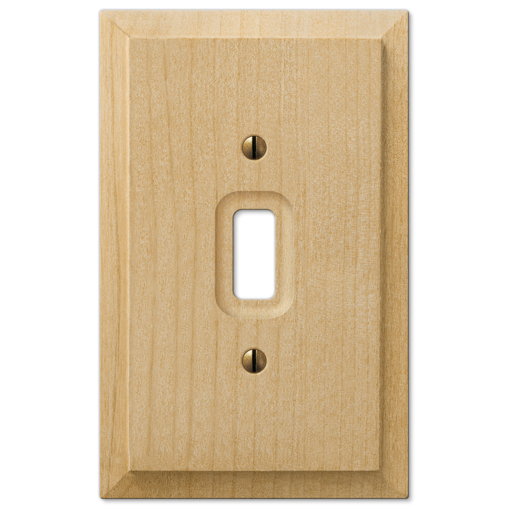 A Baker wooden unfinished light switch cover with a sleek, smooth surface and a clean, modern design, complementing any room with its subtle style.